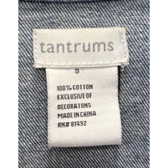 Tantrums Womens Denim Jacket Embroidered Flamingos Tree Holiday Lights S - Picture 4 of 6